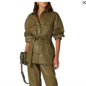 Faux Leather Jacket in Olive Green Size Small Love, Whit By Whitney Port Faux